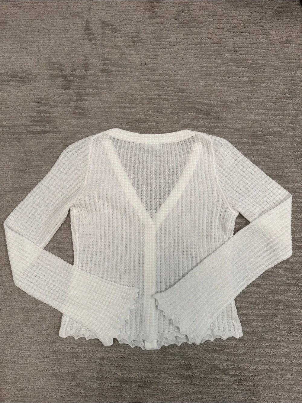 J. Crew Scallop Trim Pointelle Cardigan Top White Size Small